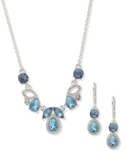 Cluster Pendant Necklace/Earring Set - Denim Blue