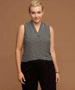 Plus Size Sleeveless Polka Dot Pleat Top