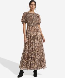 Smocked Bodice Maxi Puff Sleeve Dress