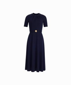Twist Detail Neck Midi length Fit And Flare Dress