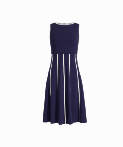 Fit And Flare Midi Length Dress With Piping Trim Detail