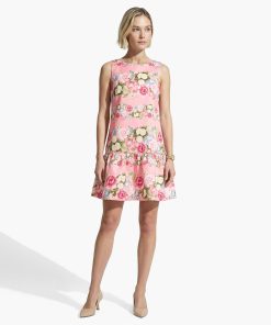 Boat Neck Flounce Shift silhouette Dress