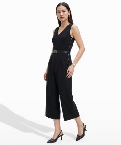 V Neck Side Button Jumpsuit
