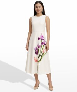 Petite Crew Neck A-Line Silhouette Midi Length Dress