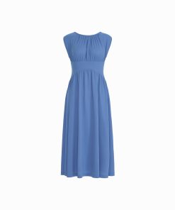 Boat Neckline Shirred Midi length Dress