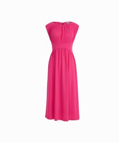 Boat Neckline Shirred Midi length Dress