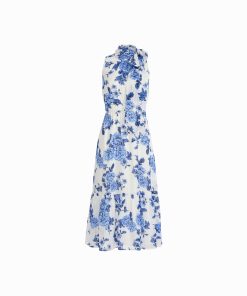 Tie Neck Tiered construction Midi Length Dress