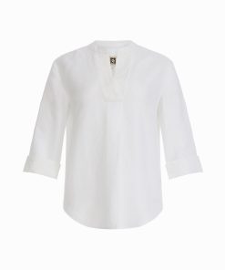 Three-Quarter Sleeve V-Neck Tunic with Combo Cuffs and Placket