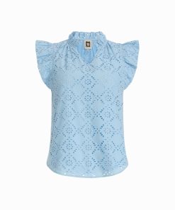 Petite V-Neck Blouse with Flutter Sleeves