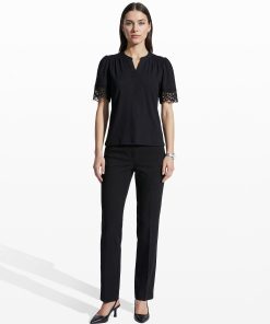 Elbow Split Neck Top with Lace