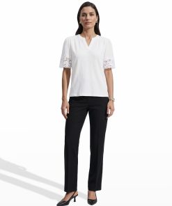 Elbow Split Neck Top with Lace