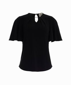 Pleated Neckline Bell Sleeve Top