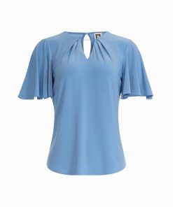 Pleated Neckline Bell Sleeve Top
