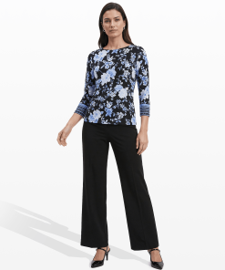 Three-Quarter Sleeve Banded Boatneck Top