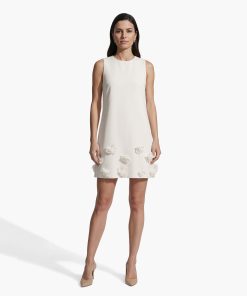 Sleeveless Shift silhouette Dress with Rosette Detail