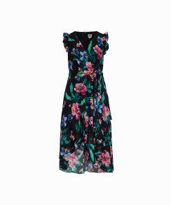 Plus Size High-Low Hem Wrap Dress with Ruffle detail Sleeves