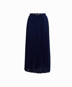 Pleated Maxi Skirt With Belt Lined