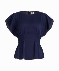 Smocked Waist Flutter Sleeve Blouse