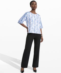 Three-Quarter Sleeve Bateau Neck Top with Panel Sleeve