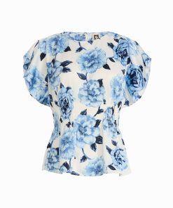 Petite Smocked Waist Flutter Sleeve Blouse