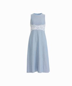 Sleeveless Midi Dress with Lace Inset