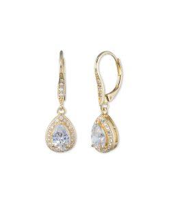 Gold  CZ Pear Eurowire Drop Earrings
