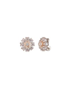CZ Flower Button Clip On Earrings