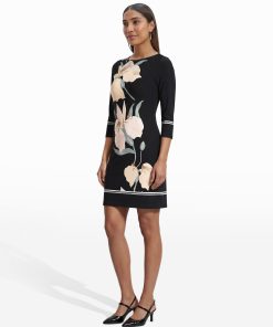 Floral Print Boat Neck Knit Dress