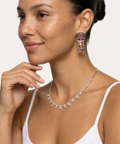 Station Front Necklace - Silver Crystal