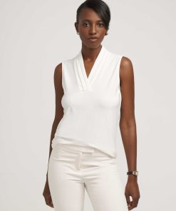 Petite V-Neck Triple Pleat Top