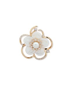 White Flower Brooch Gold