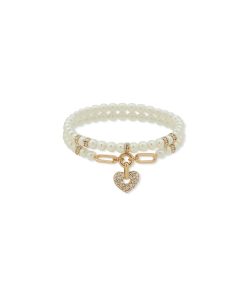 Heart Motif Bracelet - Pearl/Crystal